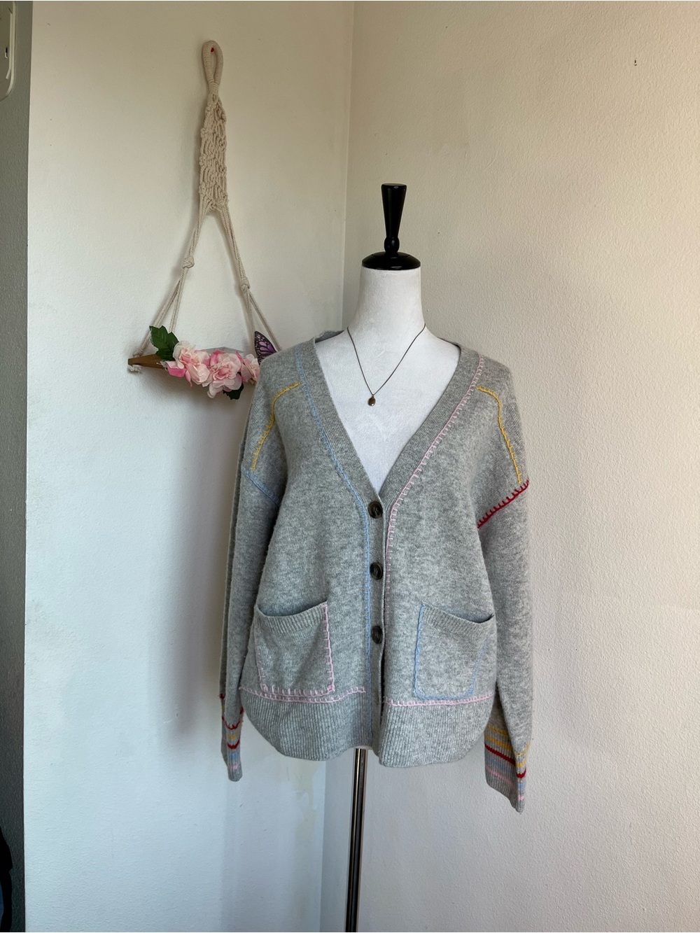 Johnny Was Grey Cashmere & Wool Sweater Cardigan size L